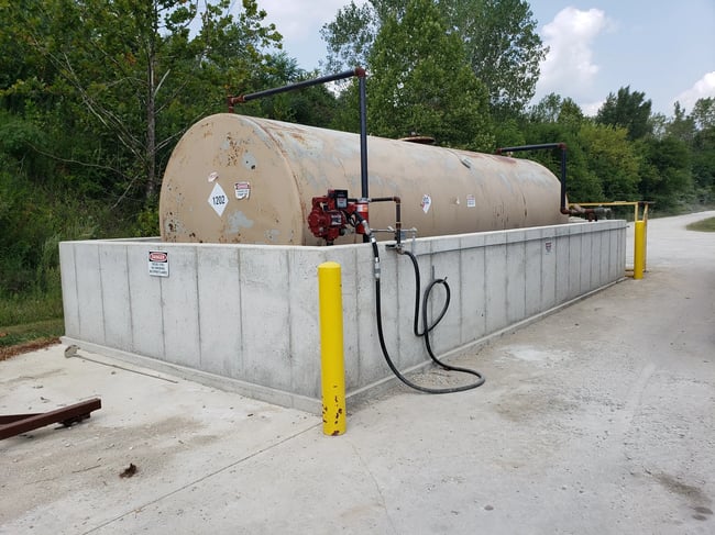appropriately sized containment for oil secondary containment with tank displacement