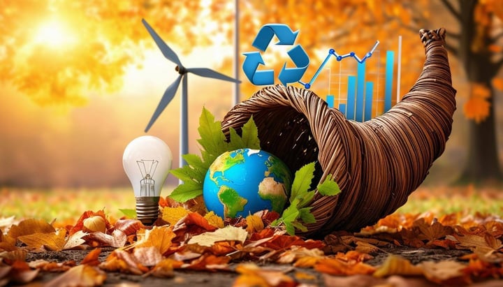 Sustainability Cornucopia Cornucopia with eco-friendly symbols