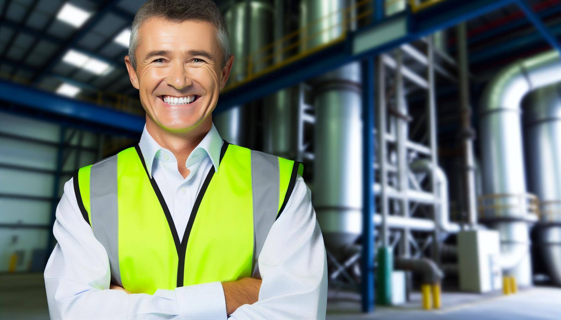 Environmental Consultant Smiling in Industial Building Environmental Consultant Smiling with Arms Crossed