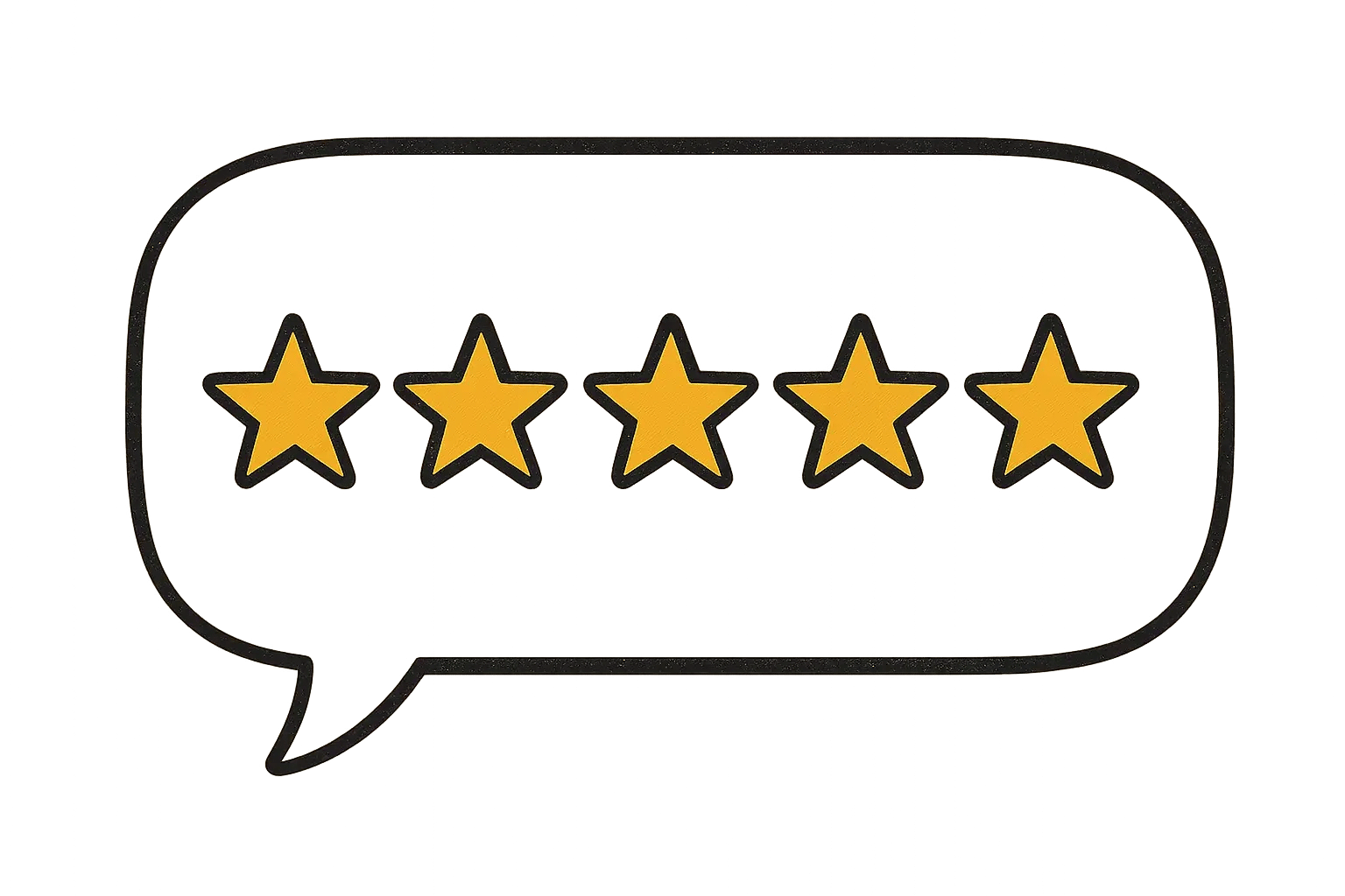 five gold stars in speech bubble