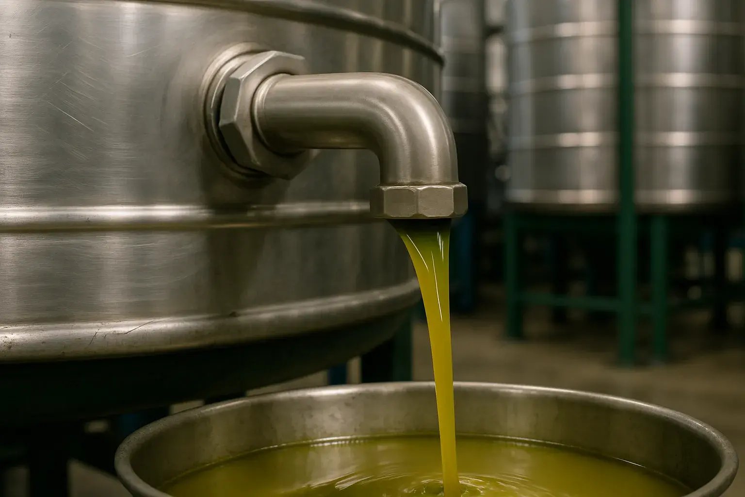 Olive oil coming out of metal tank