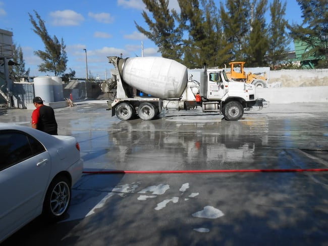 water on ground dry day concrete plant concrete truck with water