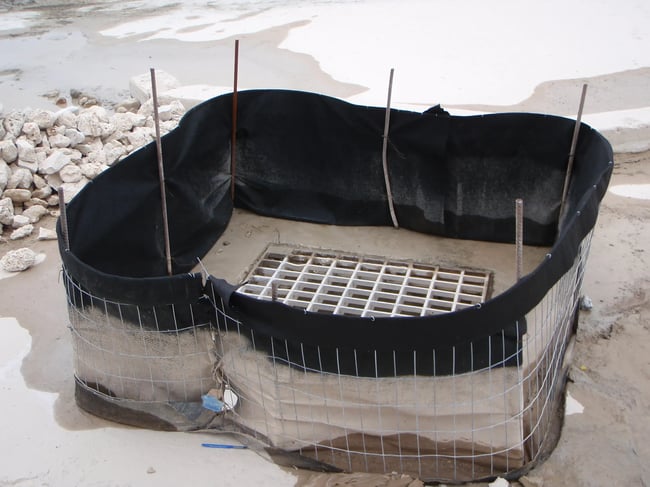 outfall protected by filatration fabric