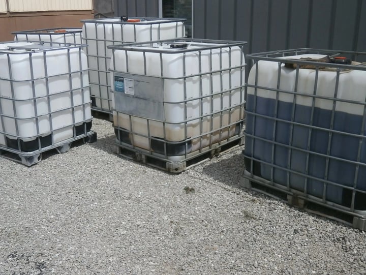 plastic totes of materials at industrial site