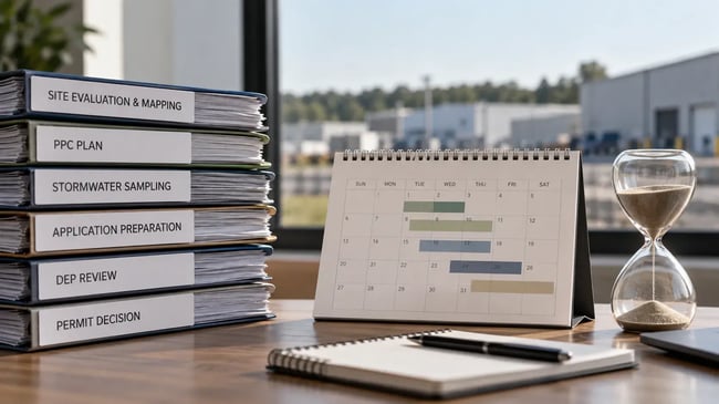 timeline for PAG-03 permit Permit Planning Timeline Desk Scene