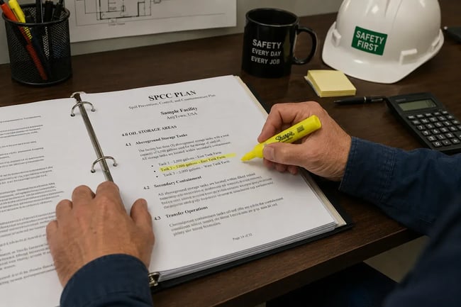 highlighting SPCC plan for update updating spcc plan at desk