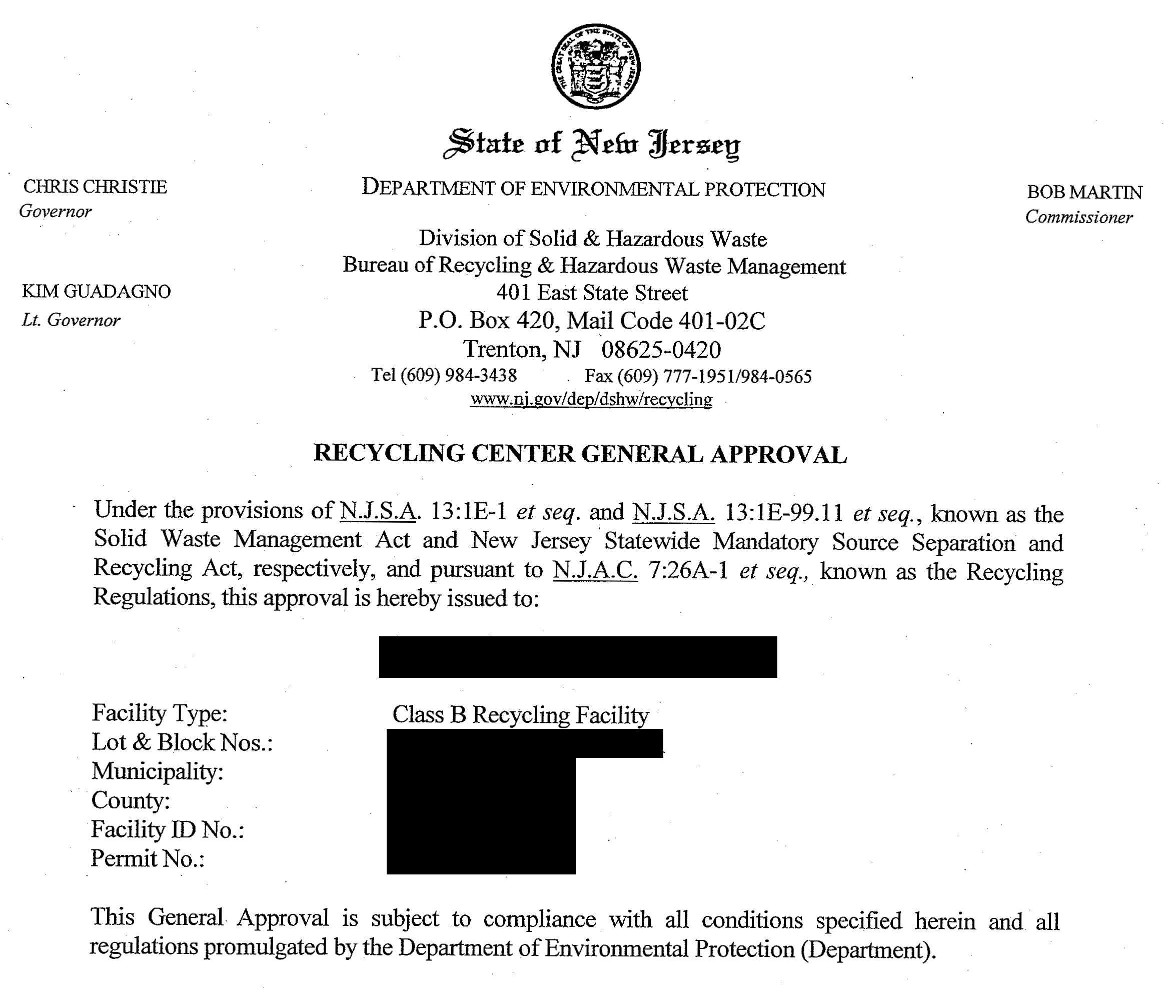 New Jersey Recycling Approvals